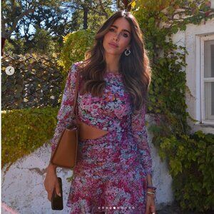 Zara Multi Floral Cut Out Long Sleeve Dress NWOT Size Medium